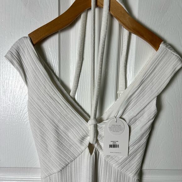 Rumer Revolve White Ribbed Sorrento Halter Neck Tie Stretch Mini Dress S NEW - Picture 3 of 7